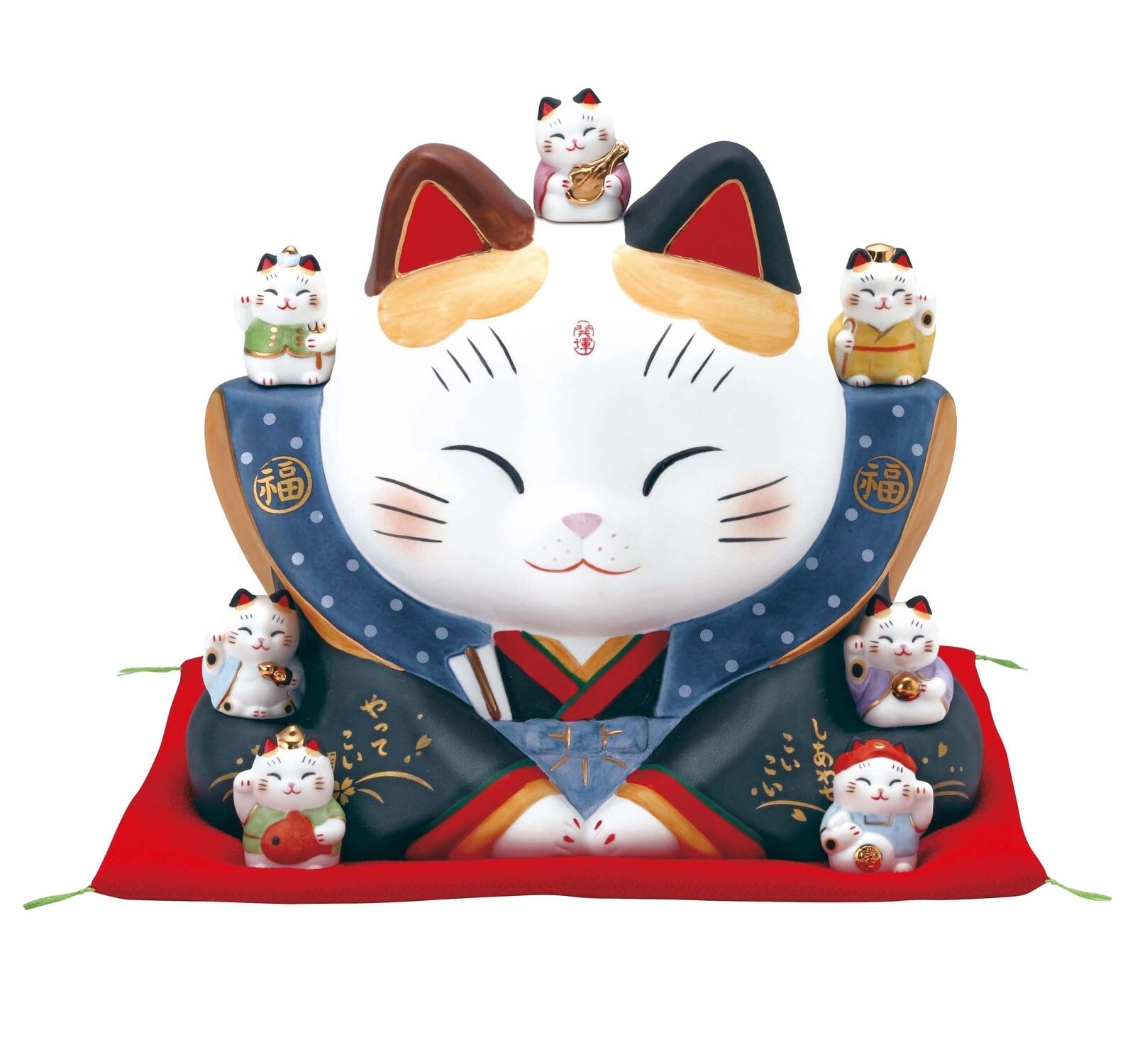 Amazon.co.jp: 招き猫 置物 縁起の良い 彩絵 七福神福助招き猫（大